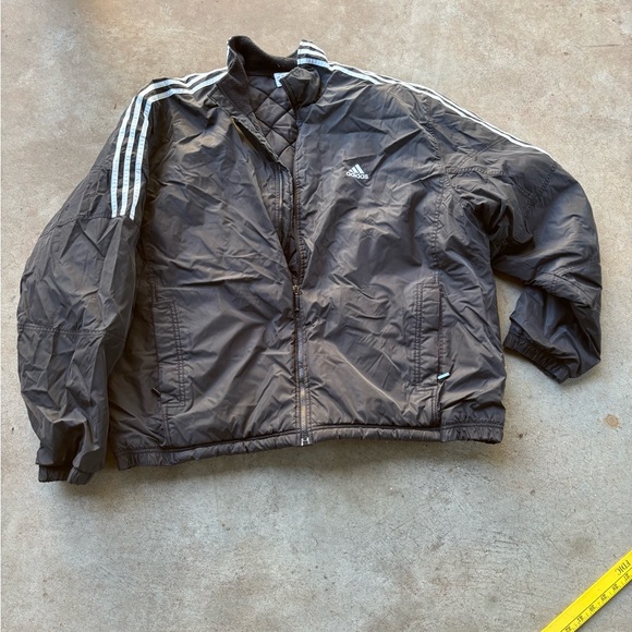 VTG Adidas Black Windbreaker with Signature Stripes size 2XL Quilted Interior - Picture 1 of 10